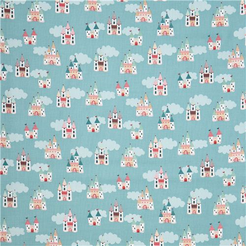 turquoise blue cloud castle fairy tale fabric by Andover USA 2