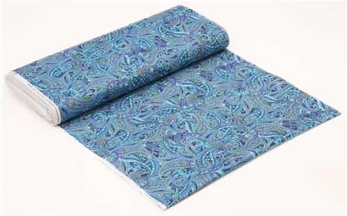 turquoise blue fabric Paisley colorful gold metallic by Timeless Treasures 3