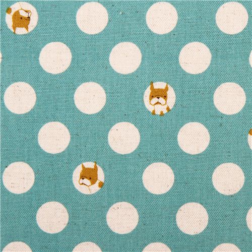turquoise dogs & dots Canvas fabric Kokka Japan 1