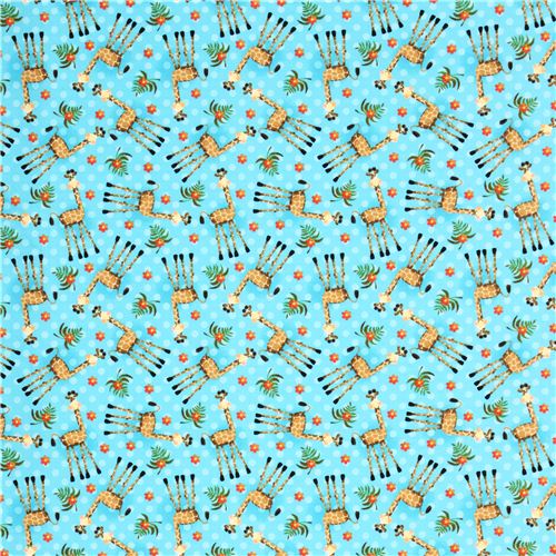 turquoise dotted giraffe animal flannel fabric from the USA 4
