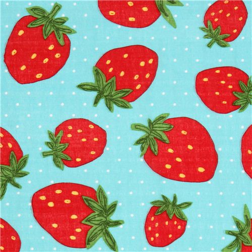 turquoise double gauze strawberry fabric from Japan Fabric by Japanese ...