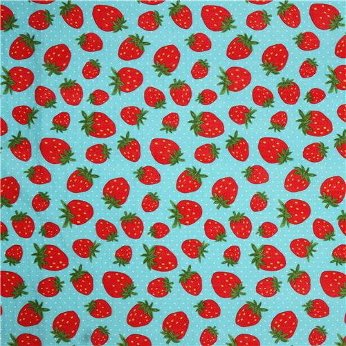 turquoise double gauze strawberry fabric from Japan Fabric by Japanese