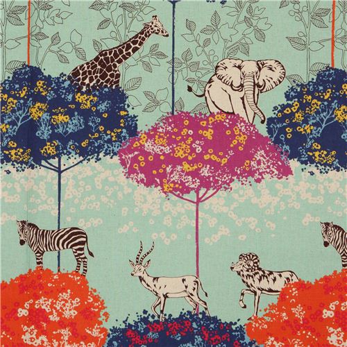 turquoise echino canvas safari animals fabric acacia 1