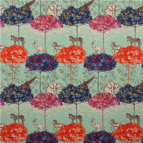 turquoise echino canvas safari animals fabric acacia 2