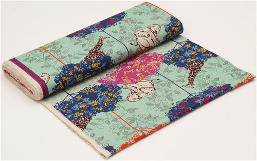turquoise echino canvas safari animals fabric acacia 3