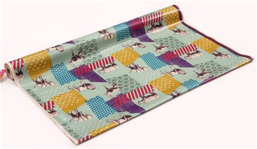 turquoise echino zon canvas laminate fabric pattern safari animals from Japan 4
