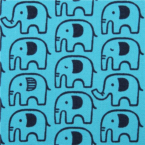 turquoise elephant Canvas fabric Kokka Japan 2