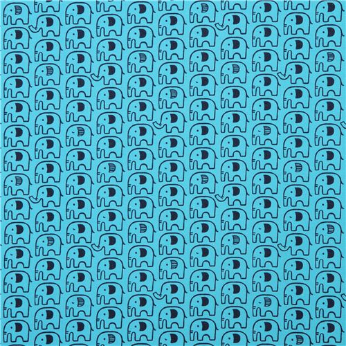 turquoise elephant Canvas fabric Kokka Japan 3