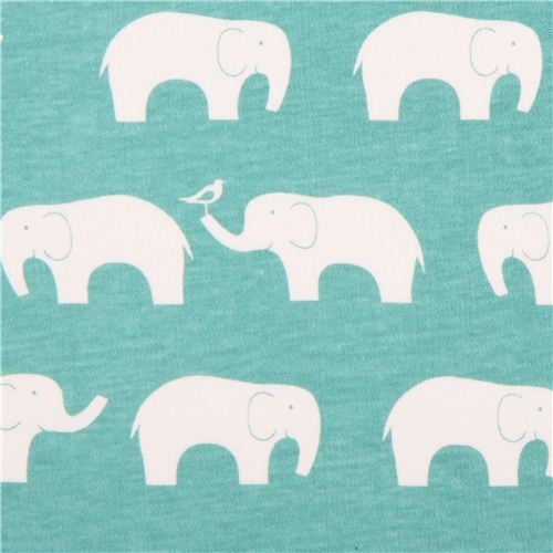 turquoise elephants animal organic knit fabric birch USA by Birch