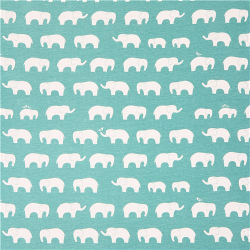 turquoise elephants animal organic knit fabric birch USA 2