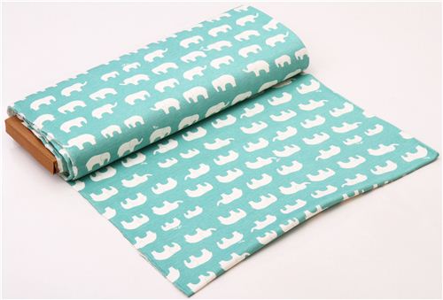 turquoise elephants animal organic knit fabric birch USA 3