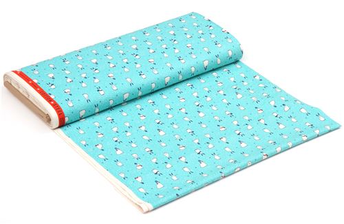 turquoise fabric with bunny rabbit animal winter fabric by Cotton and Steel 3
