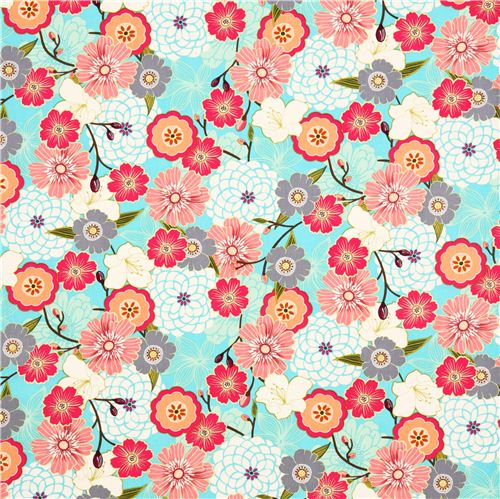 turquoise flower fabric Robert Kaufman USA Reverie Garden Fabric by ...