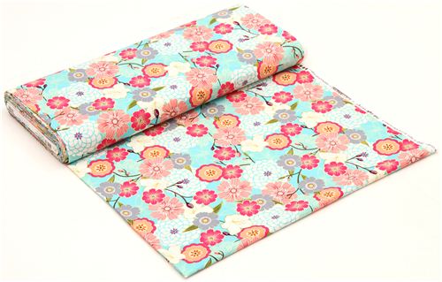 turquoise flower fabric Robert Kaufman USA Reverie Garden 3