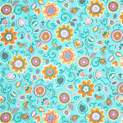 turquoise flower minky fabric fleece plush Spice Garden USA - modeS4u