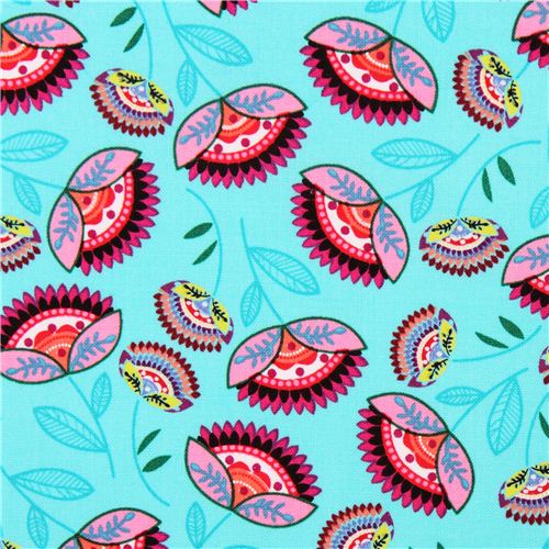 turquoise flower pattern fabric Timeless Treasures  1
