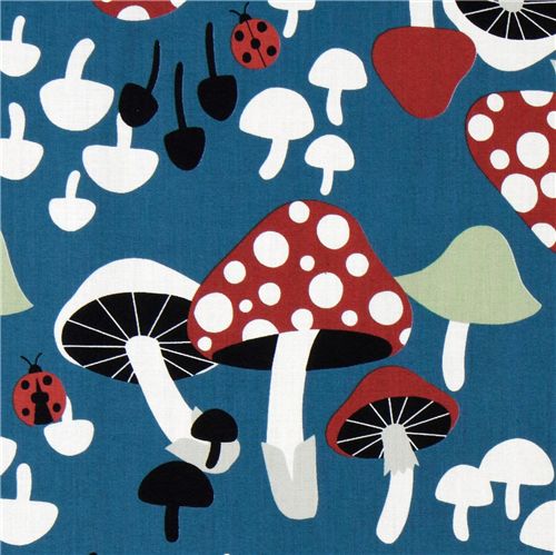 turquoise fly agaric fabric ladybirds by Kokka Japan 1