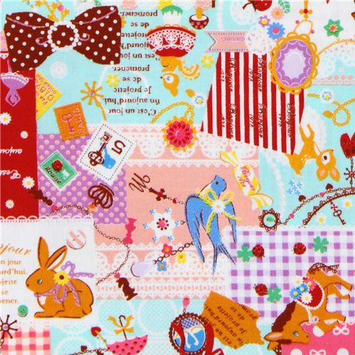 turquoise kawaii fabric France animals sweets Japan 1