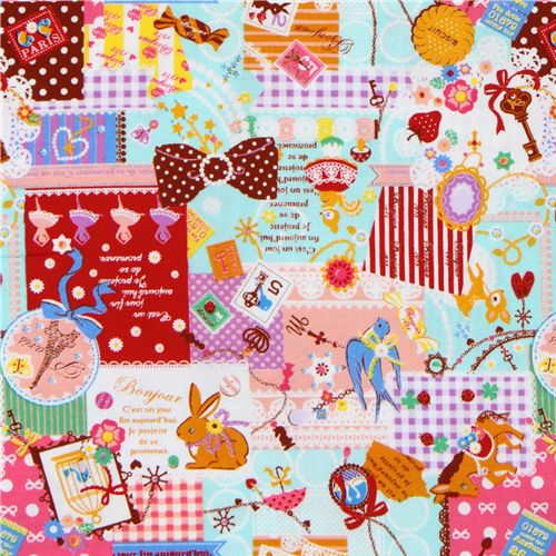 turquoise kawaii fabric France animals sweets Japan 2