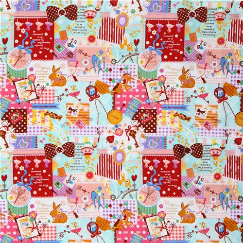 turquoise kawaii fabric France animals sweets Japan 3