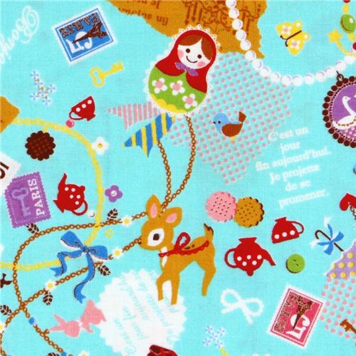 turquoise kawaii fabric matryoshka France Bambi Japan 1