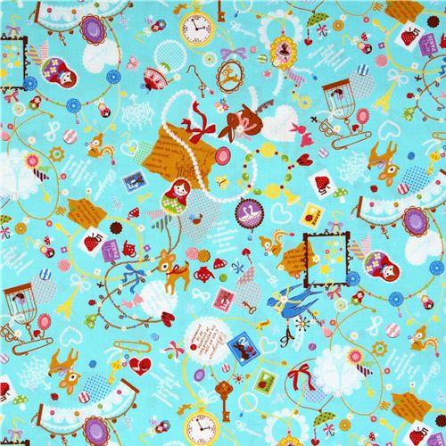 turquoise kawaii fabric matryoshka France Bambi Japan 2