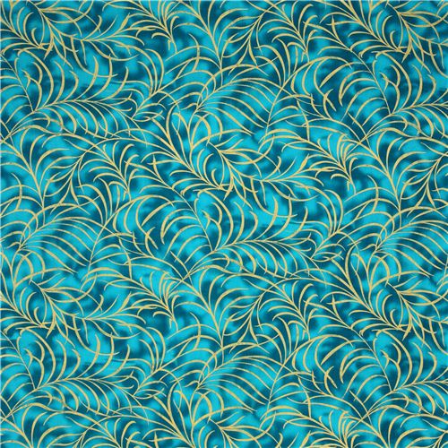 turquoise leaf gold glitter fabric by Timeless Treasures  4