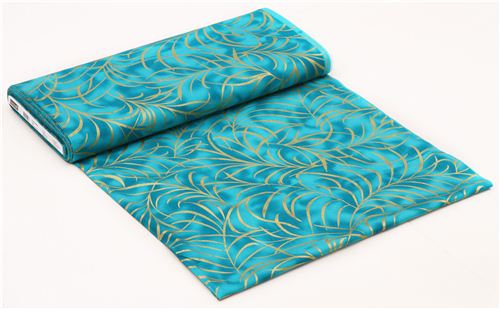 turquoise leaf gold glitter fabric by Timeless Treasures  5