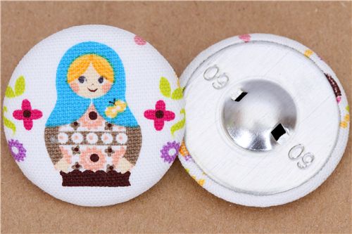 turquoise matryoshka fabric button white button Japan 2