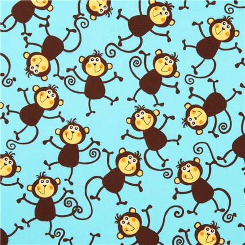 turquoise monkey party animal fabric by Henry Glass - modeS4u
