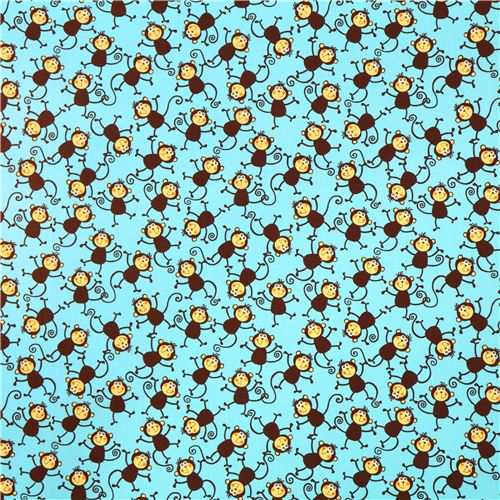 turquoise monkey party animal fabric by Henry Glass Fabric by Japanese ...
