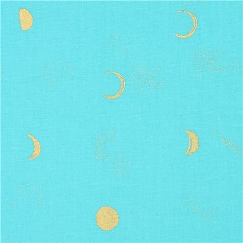 turquoise moon fabric by Cotton and Steel fabric with gold