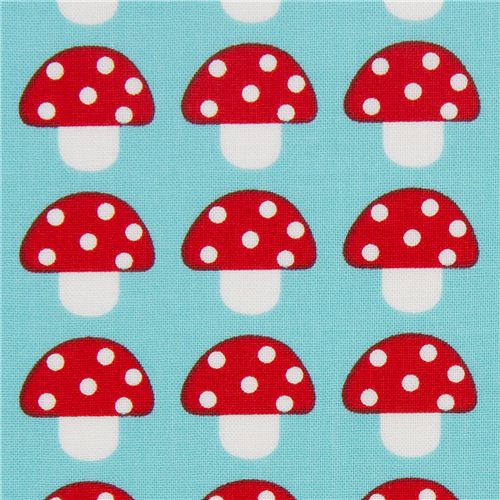 Tissu Robert Kaufman turquoise avec des champignons Tissu