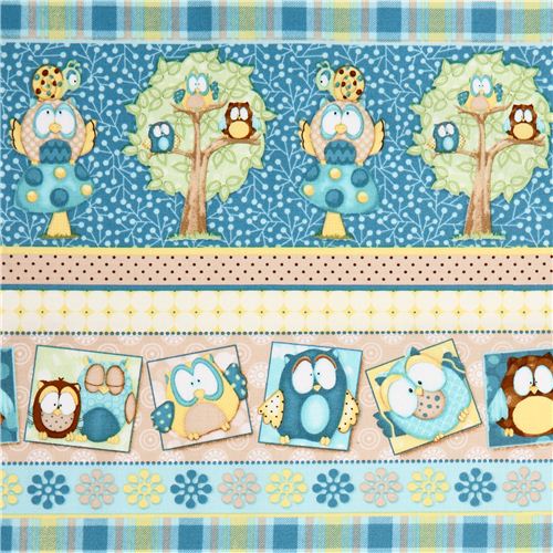 turquoise owl forest tissu srie animaux by Henry Glass 1