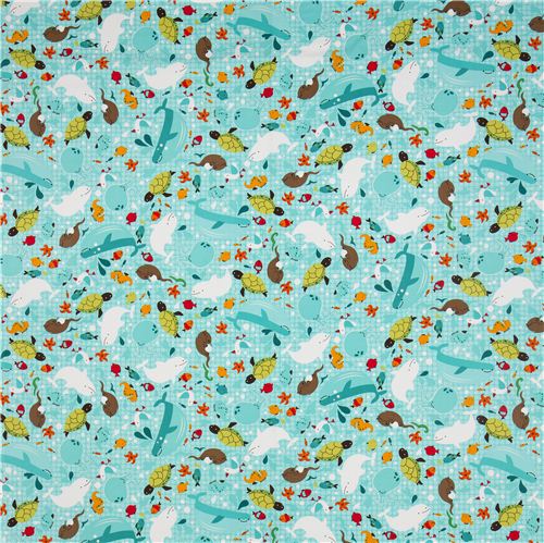 turquoise sea animal fabric par Robert Kaufman USA 2