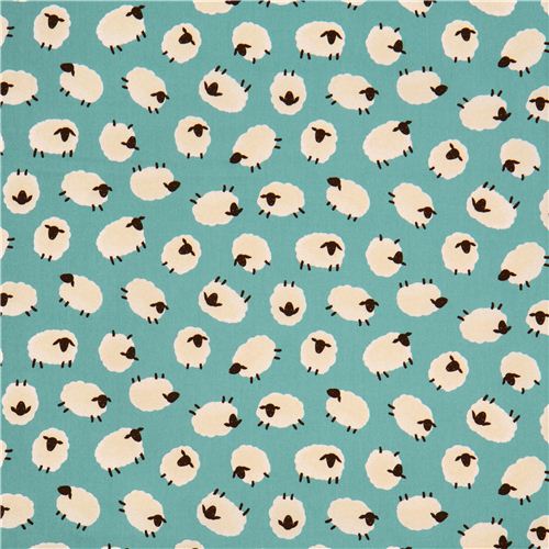 turquoise sheep animal Oxford fabric from Japan - Animal Fabric ...