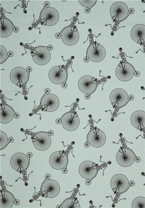 turquoise skeleton bicycle skulls fabric by Andover USA 2