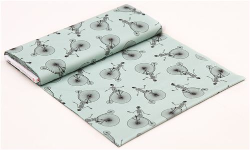 turquoise skeleton bicycle skulls fabric by Andover USA 3
