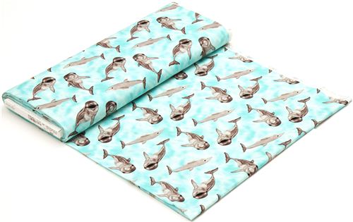 turquoise-white dolphin fabric by Michael Miller Fabric by Michael ...