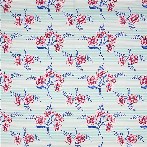 t�rkis-wei� gestreifter Blumen Stoff von Timeless Treasures 2