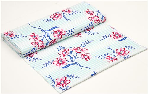 t�rkis-wei� gestreifter Blumen Stoff von Timeless Treasures 3