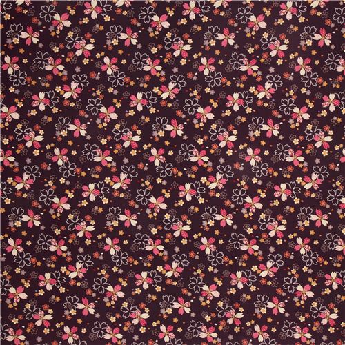 violet Kokka cherry blossom flower fabric with gold 2