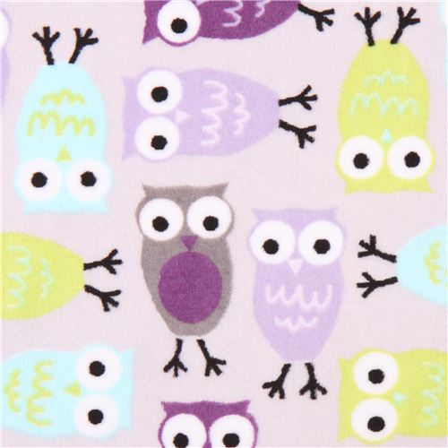 violet owl minky fabric fleece plush Robert Kaufman 1