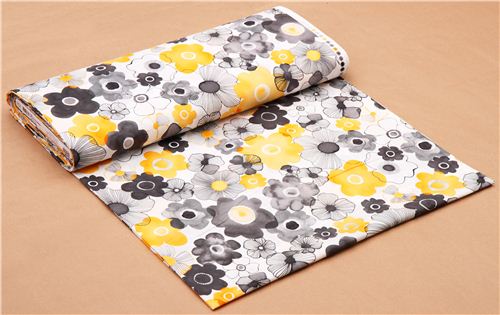 Floral cloth dinner napkins, Yellow, Grey