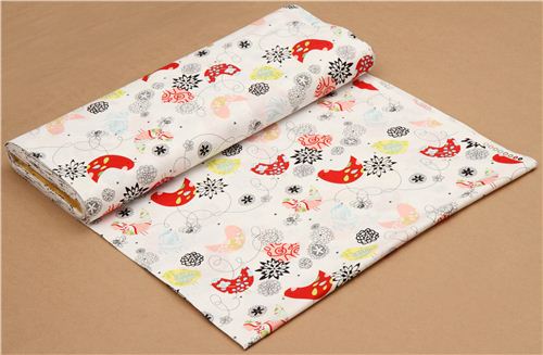white Alexander Henry animal fabric bird and flowers 3