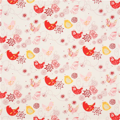 White Alexander Henry Bird Fabric With Flowers Red Fabric By Alexander ...