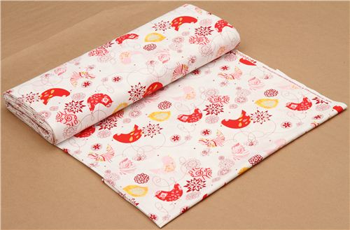 wei�er Alexander Henry Tier Stoff Vogel Blumen rot 3