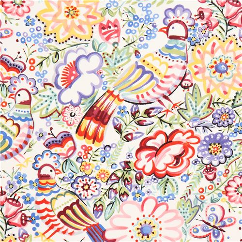 white Alexander Henry dove and flower fabric USA 1