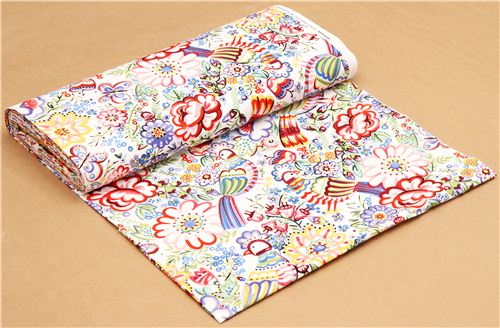 white Alexander Henry dove and flower fabric USA 3