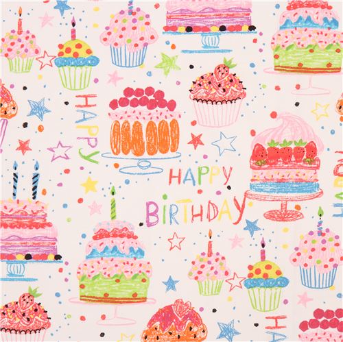 white Alexander Henry fabric colorful cake cupcake Happy Birthday ...
